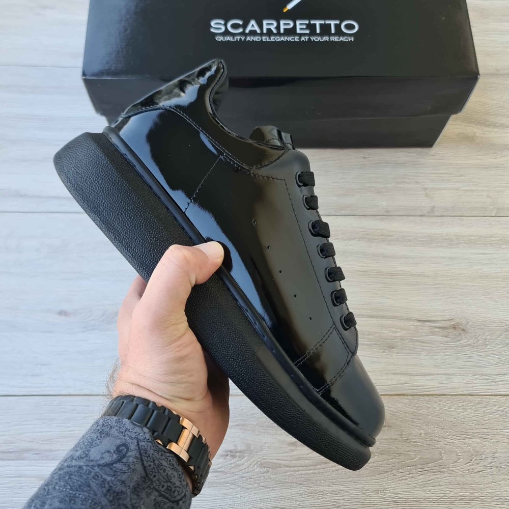 Platform Sole Black Patent Leather Sneakers - Picture 5 of 5